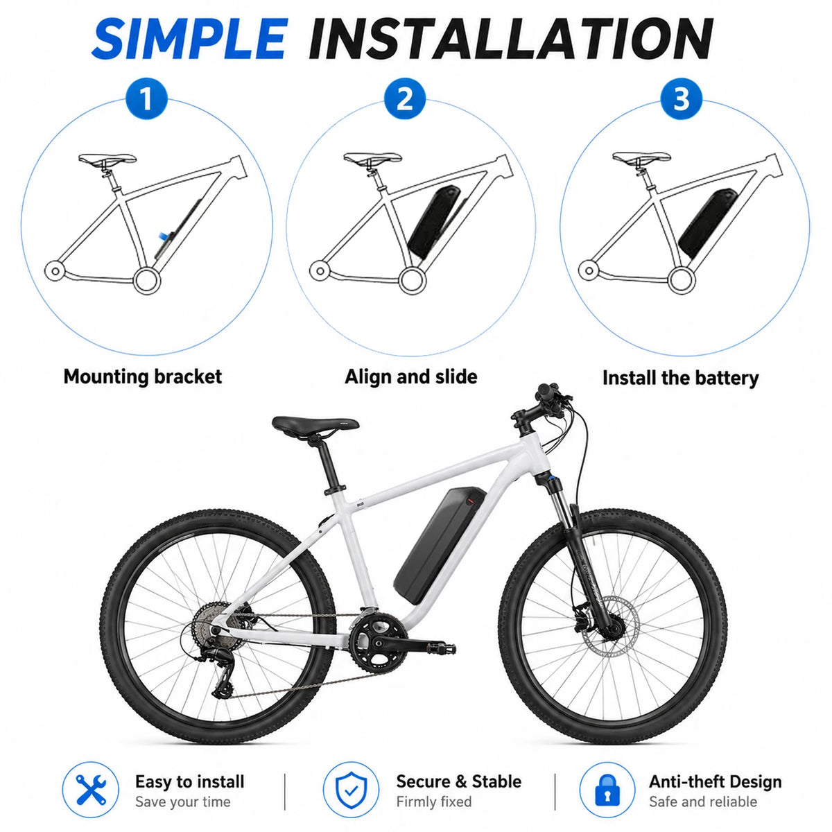 48V Electric Bike Battery With 25A BMS And 3A Charger