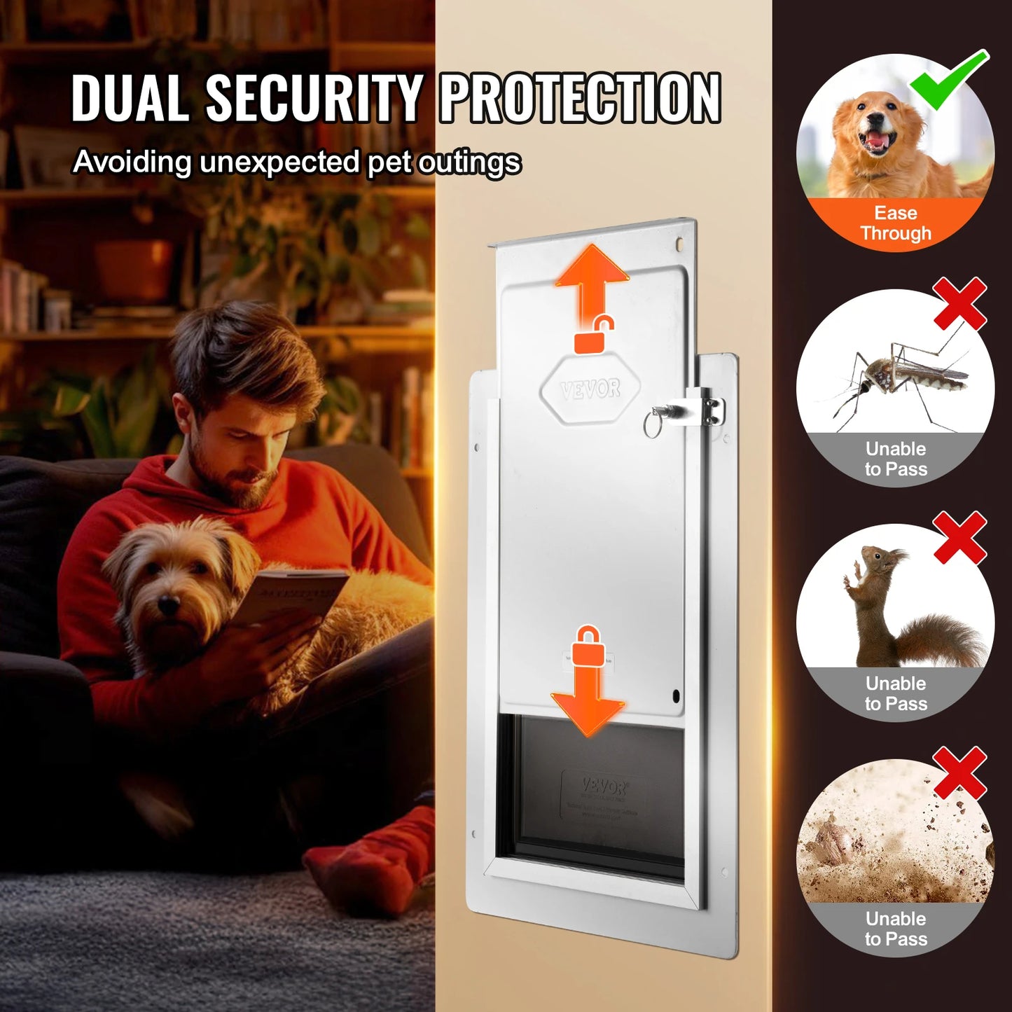 Pet Door Metal Frame With Lock And 3 Flap Weatherproof