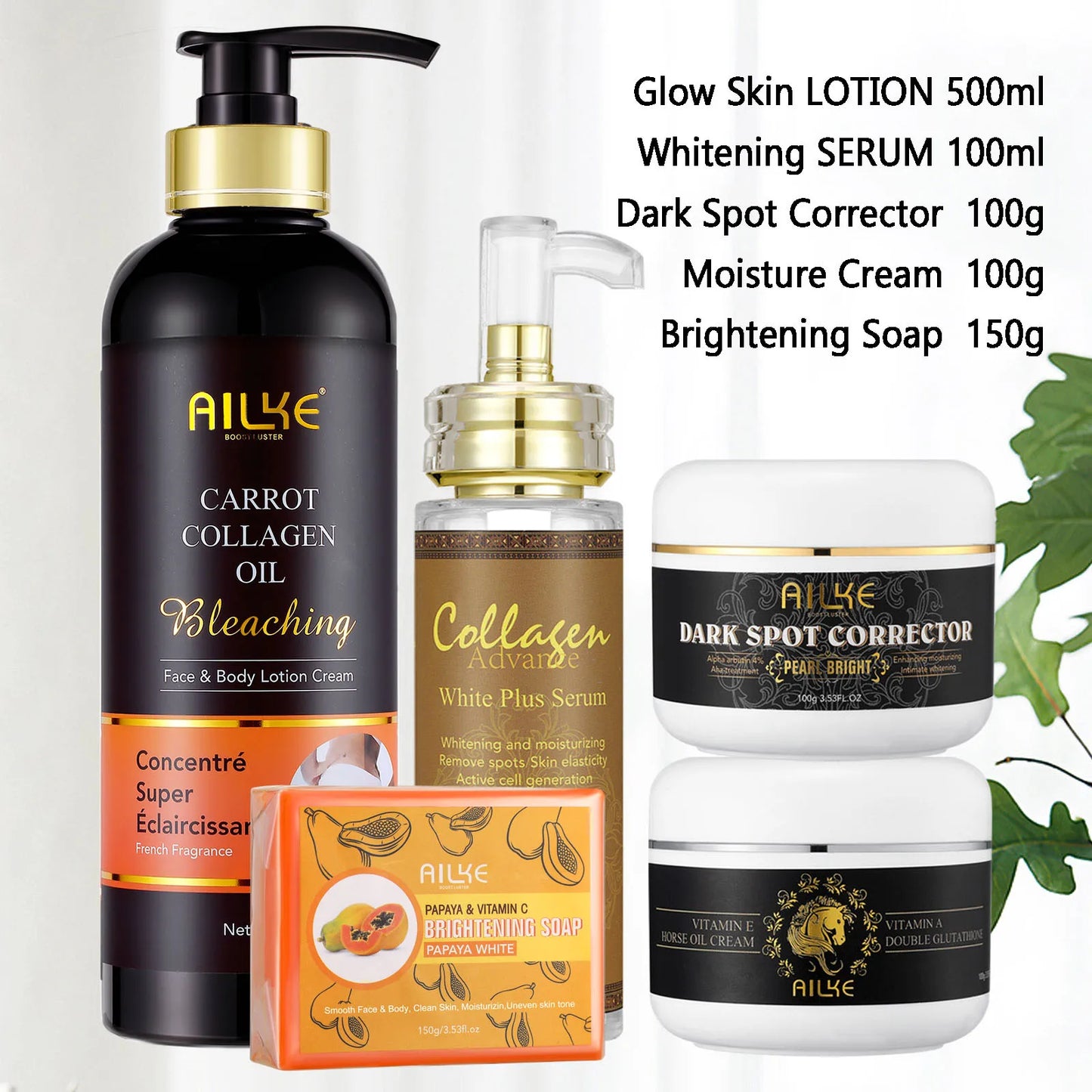 AILKE Collagen Skin Care Set For Women Whitening Freckle Removal Kit