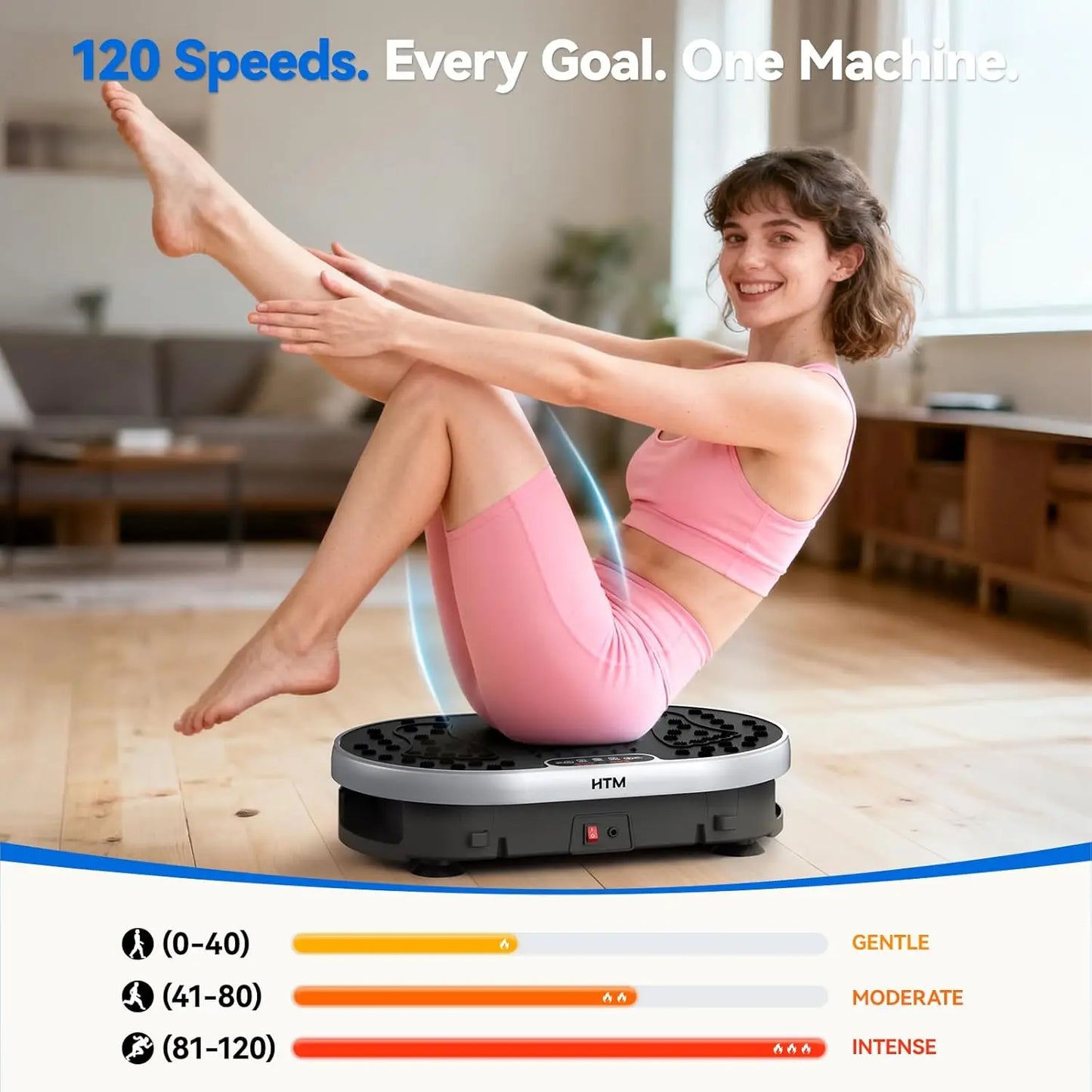HTM Vibration Plate Exercise Machine With 9 Preset Programs And 120 Speed Levels