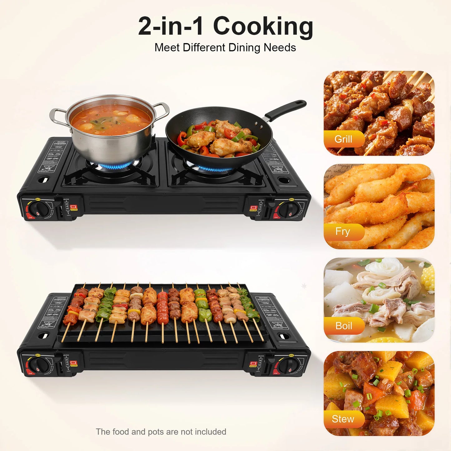 Portable 2500W Two Burner Camping Stove With Baking Tray Case