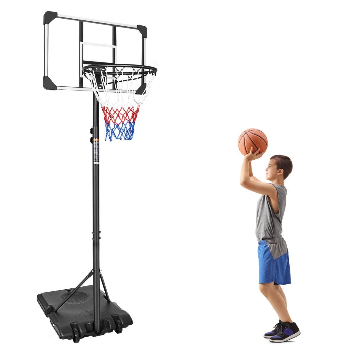 Portable Basketball Hoop System With Stable Wheeled Base For Indoor Outdoor Play