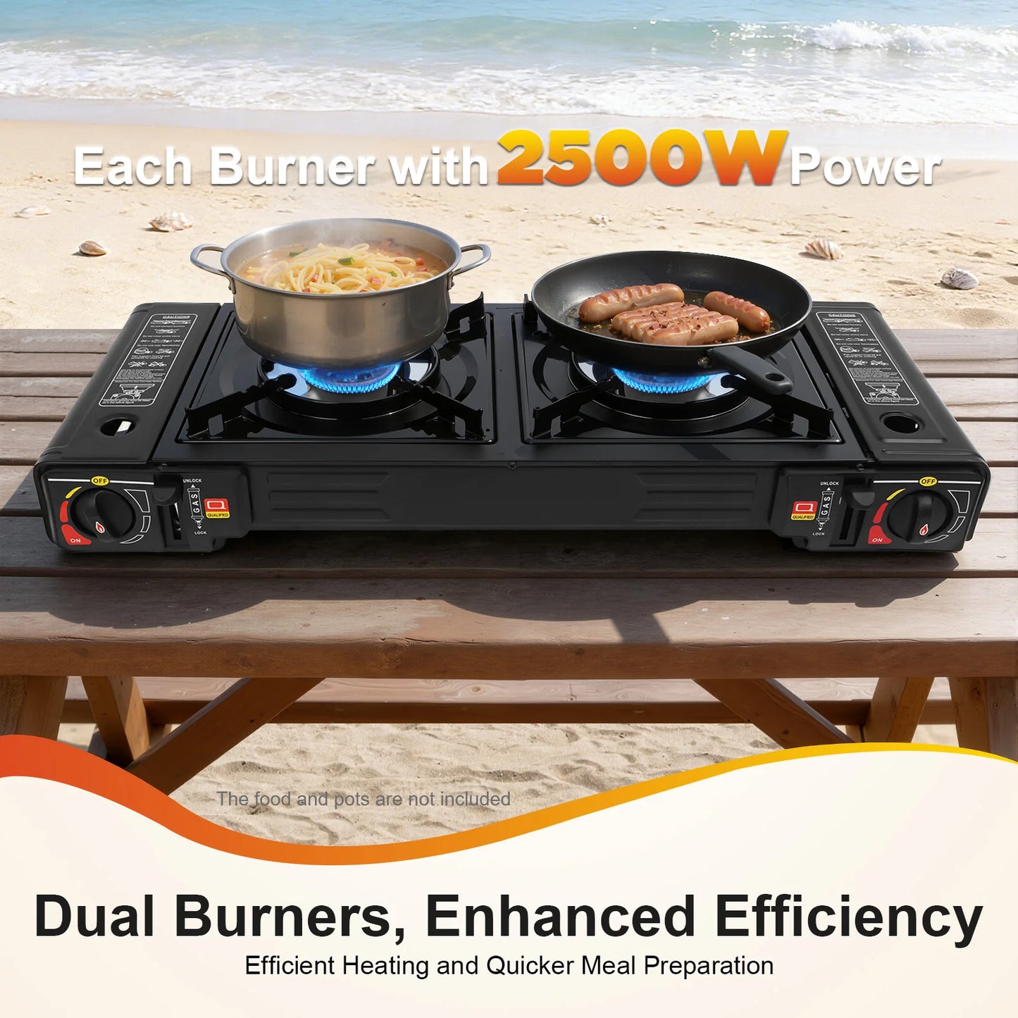 Portable 2500W Two Burner Camping Stove With Baking Tray Case