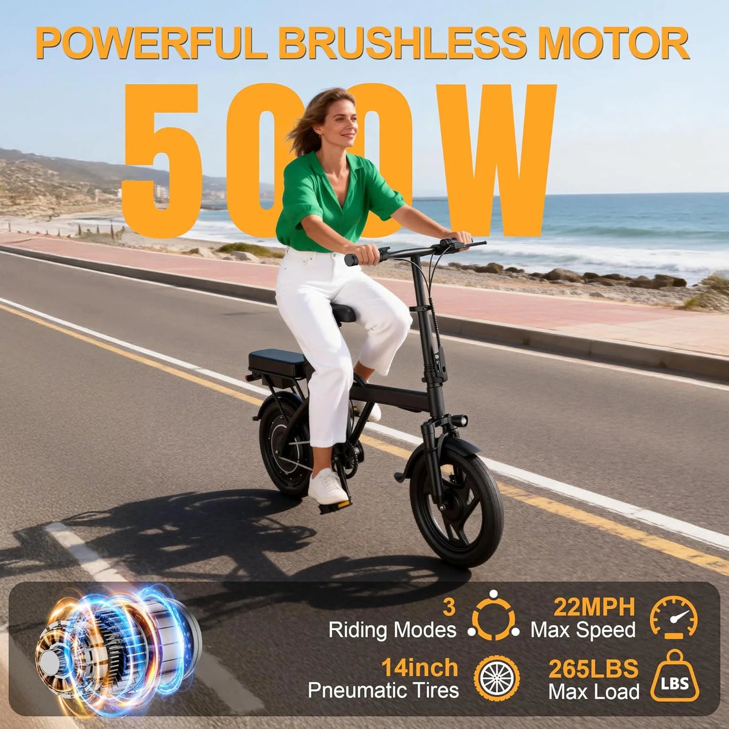 Ladped Foldable Electric Bike 500W 48V Battery Two Seats