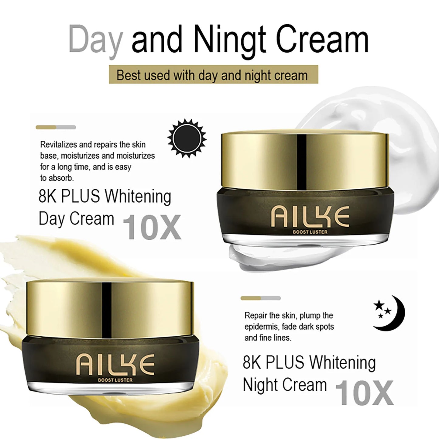 AILKE Whitening Facial Cream Reduces Dark Spots Niacinamide Glutathione