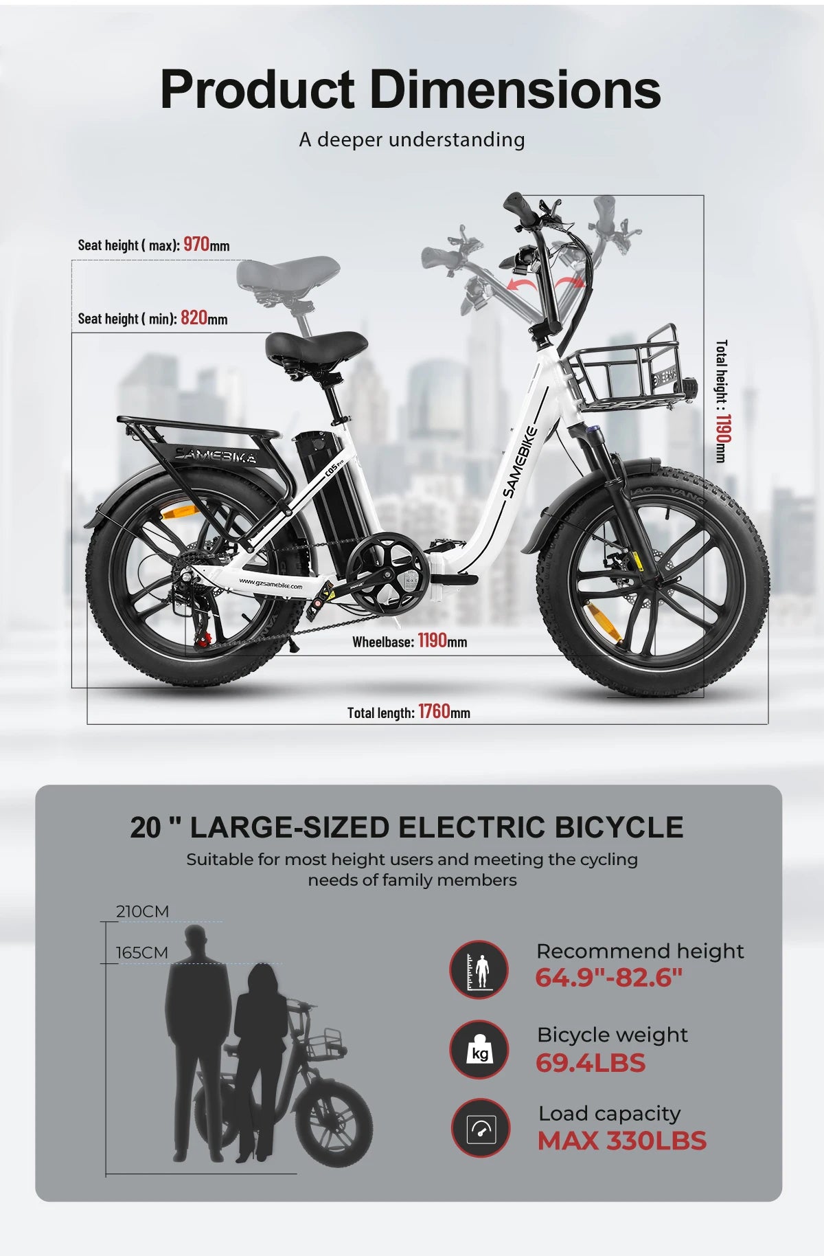 Samebike C05 Pro Electric Mountain Bike 500W Lithium Battery