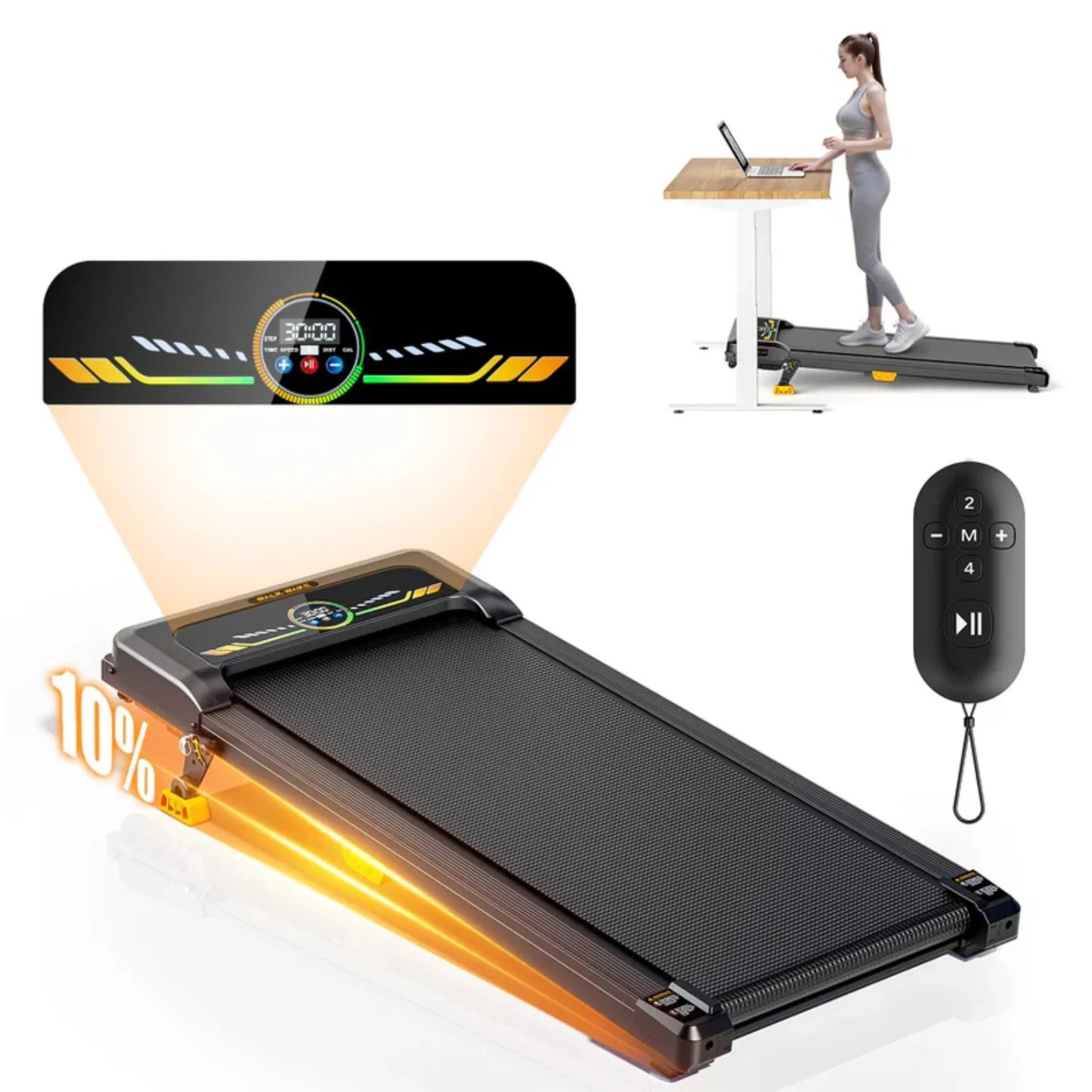 Portable Incline Walking Pad Under Desk Treadmill LED Display 330lb