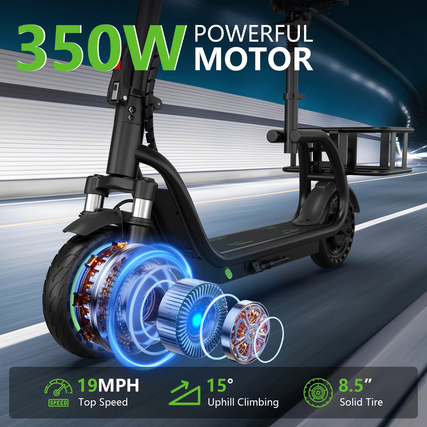 MAXSHOT Electric Scooter With Seat And Basket Foldable Design