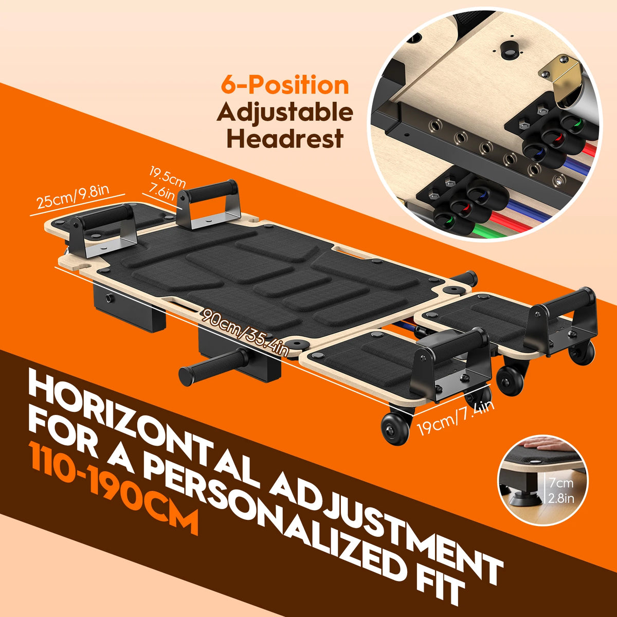 5-in-1 Pilates Reformer Board With Dual Foot Pads Smooth Rail
