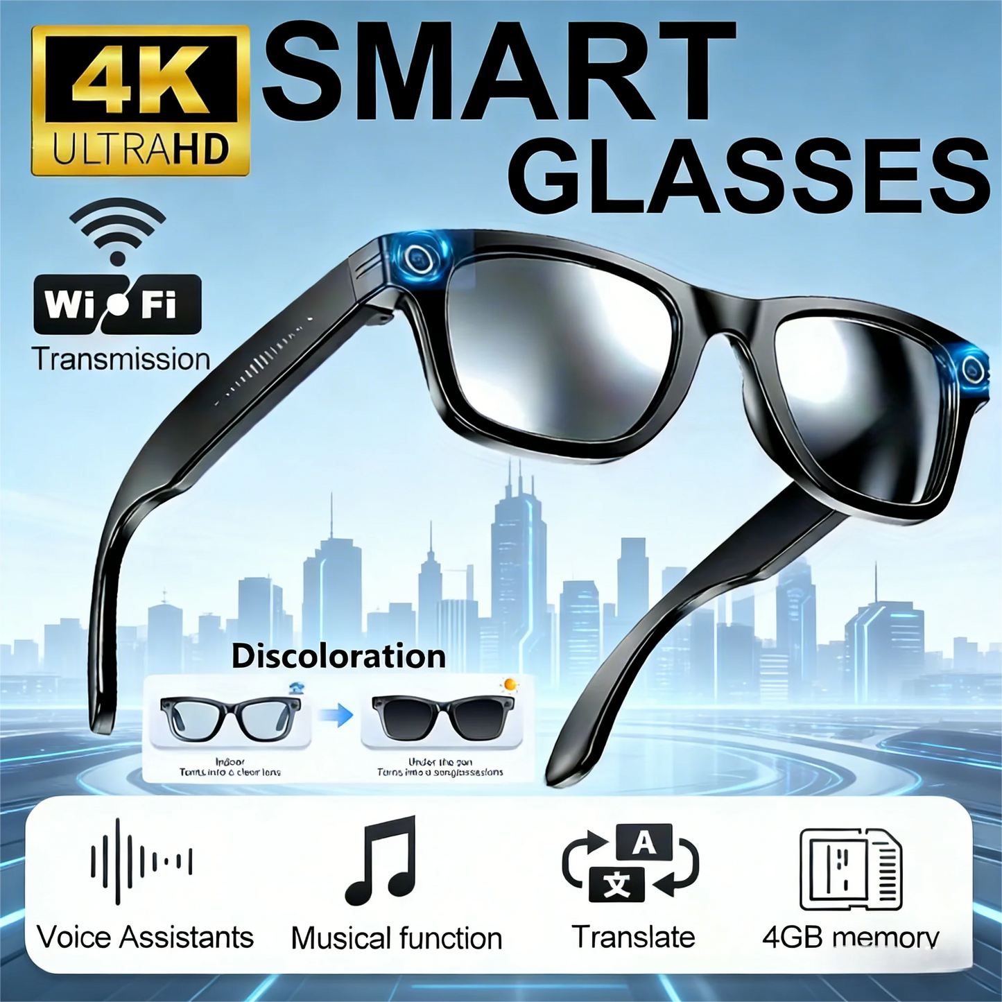 Giinova AI Smart Video Glasses With 8MP Camera And 4K Video
