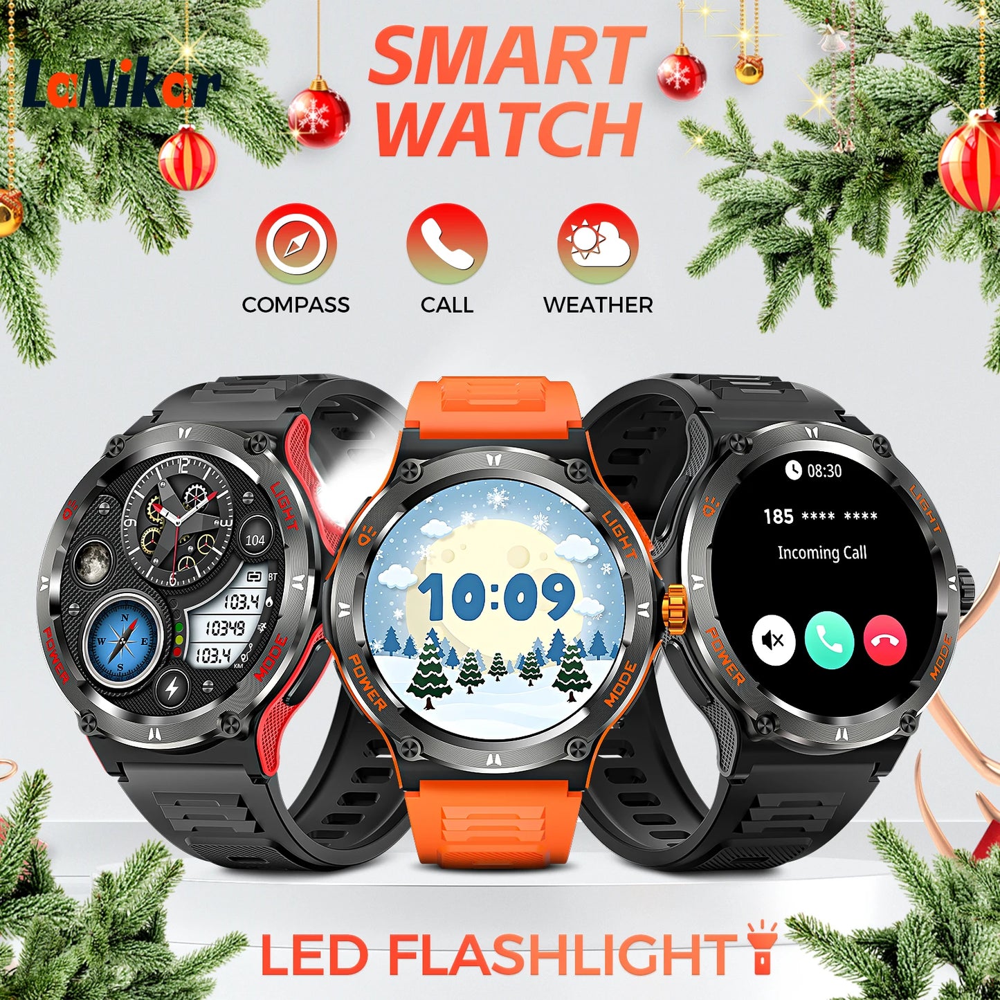 LaNikar Smart Watch 3ATM Waterproof Bluetooth Heart Rate Sleep Analysis