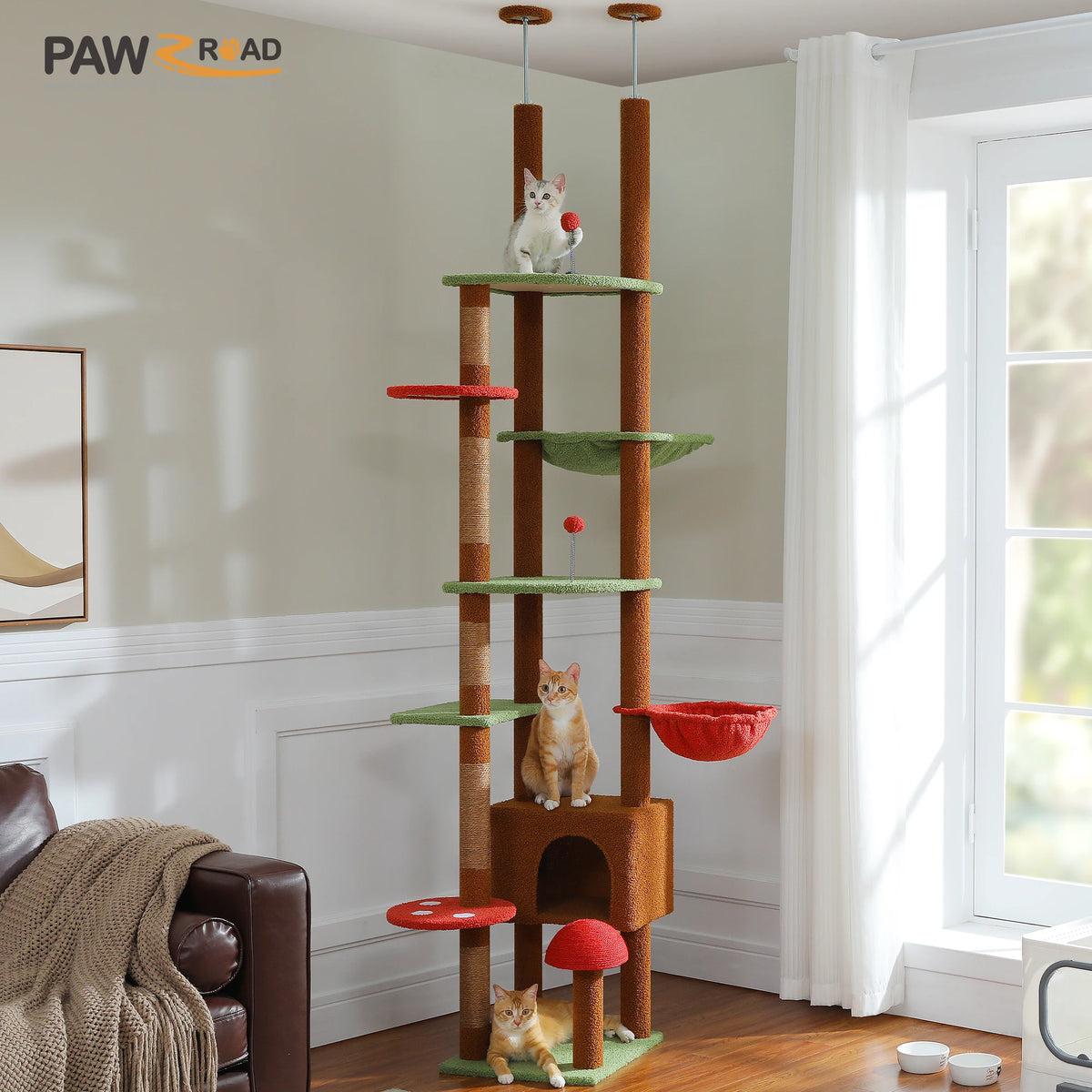 PAWZ Road Adjustable Wooden Cat Tree With Hammock Sisal Posts