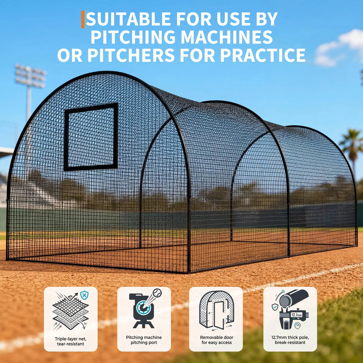 HiMISS Baseball Batting Cage With Frame And Net For Training