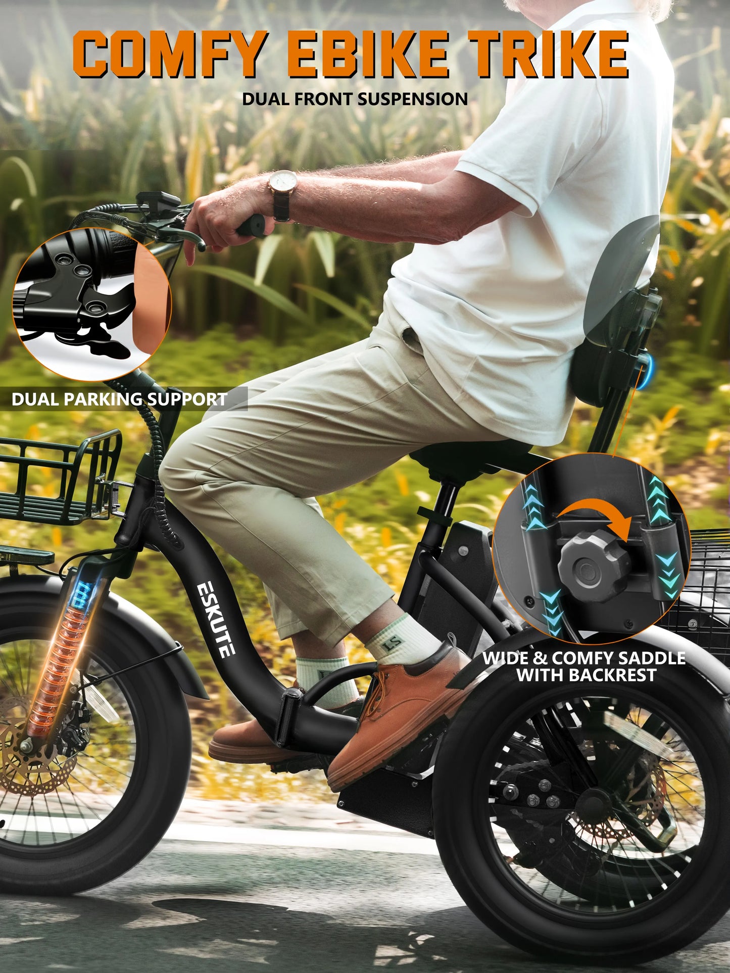 ESKUTE T300 Foldable Electric Trike With 624Wh Battery 1200W Motor