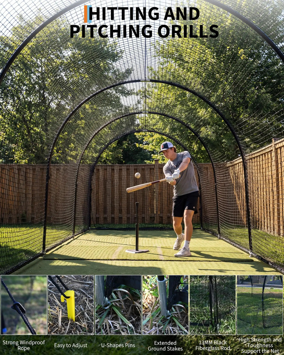 Baseball Batting Cage Net With Frame for Hitting and Pitching Practice