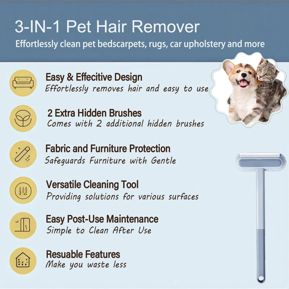 Pet Hair Removal Tool For Furniture, Cars And Carpets