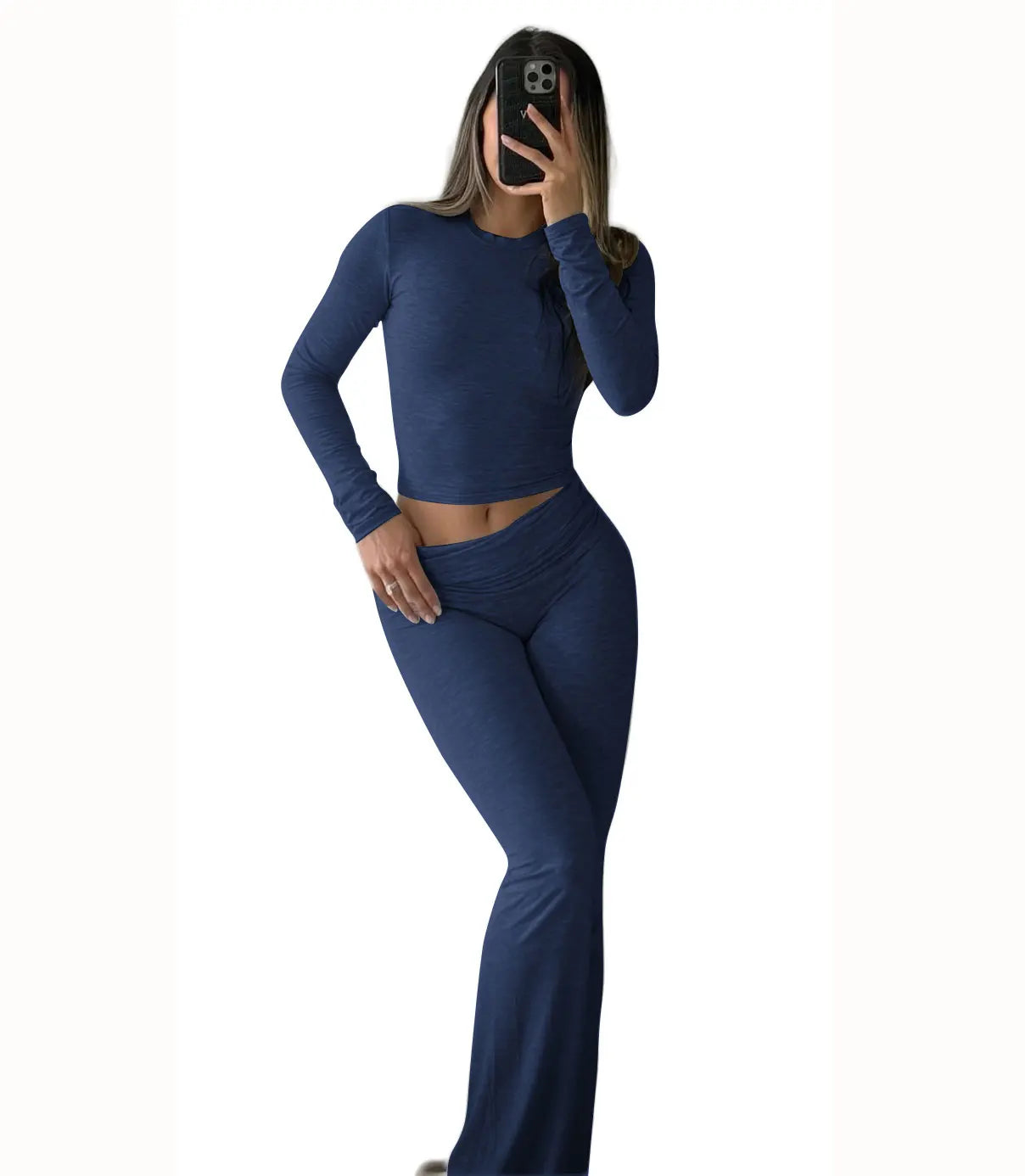Women's Yoga Two Piece Set Long Sleeve Wide Leg Activewear Ensemble