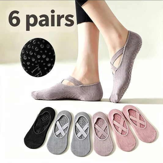Women's Non Slip Yoga Socks With Cross Strap Grip Pilates Pair Set