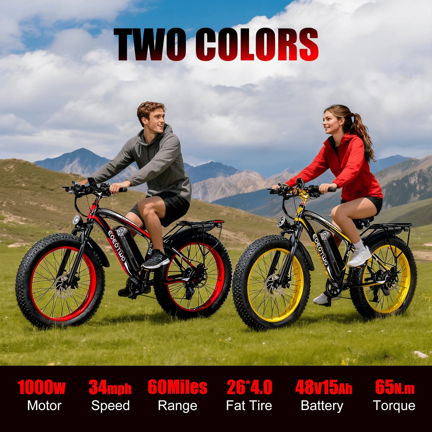 EOEOTWO 1500W Fat Tire Electric Bike All Terrain Ebike 34 MPH 48V