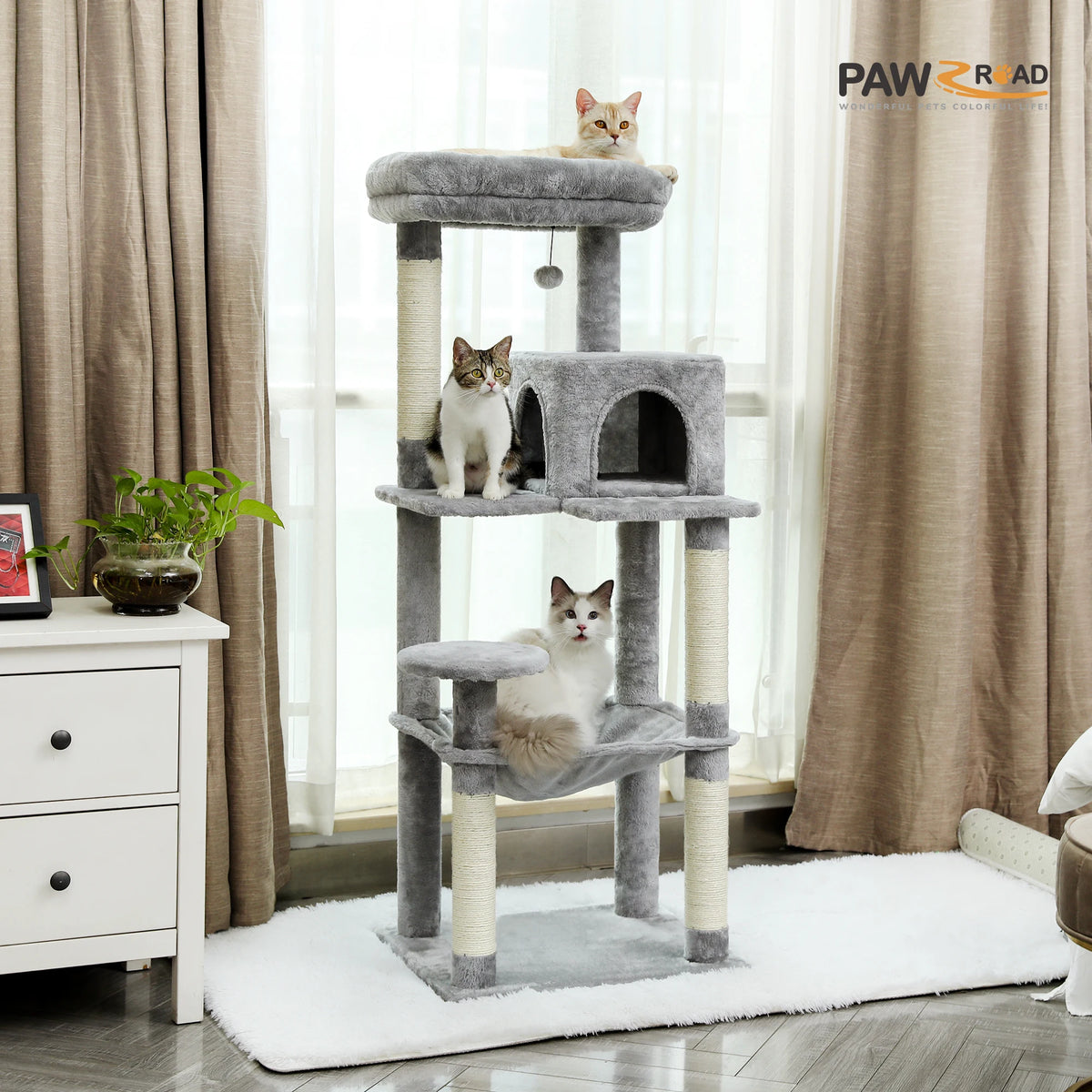 PAWZ Road Cat Tree with Hammock Condo and Scratching Posts