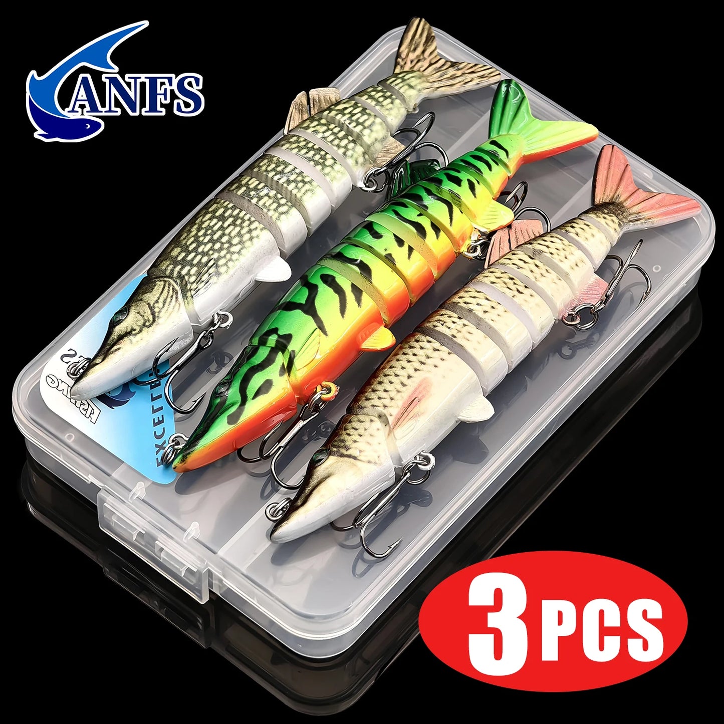 ANFS 3-Piece Multi Jointed Swimbait Lure Kit For Freshwater