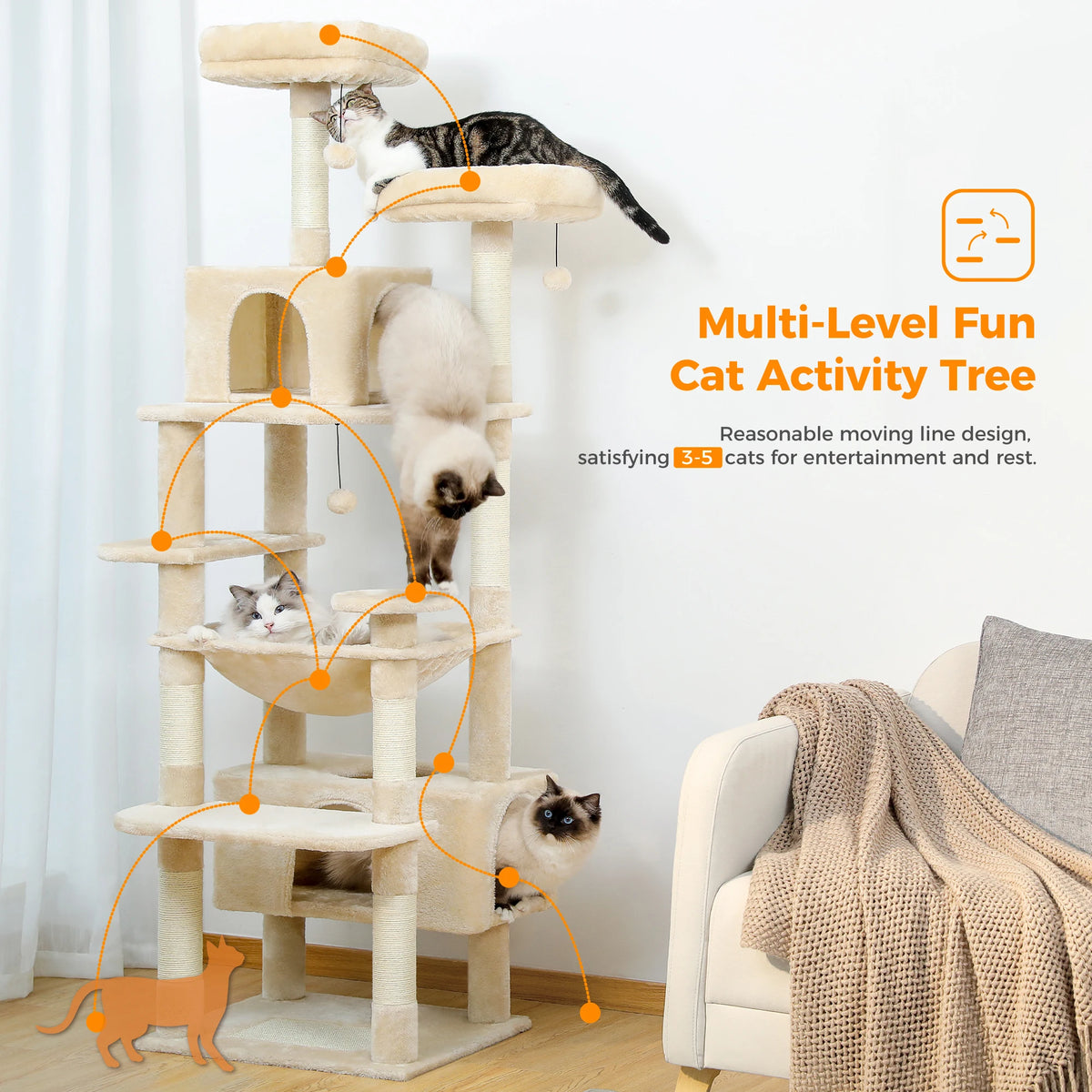 PAWZ Road Cat Tree With Scratching Posts Hammock And Condos
