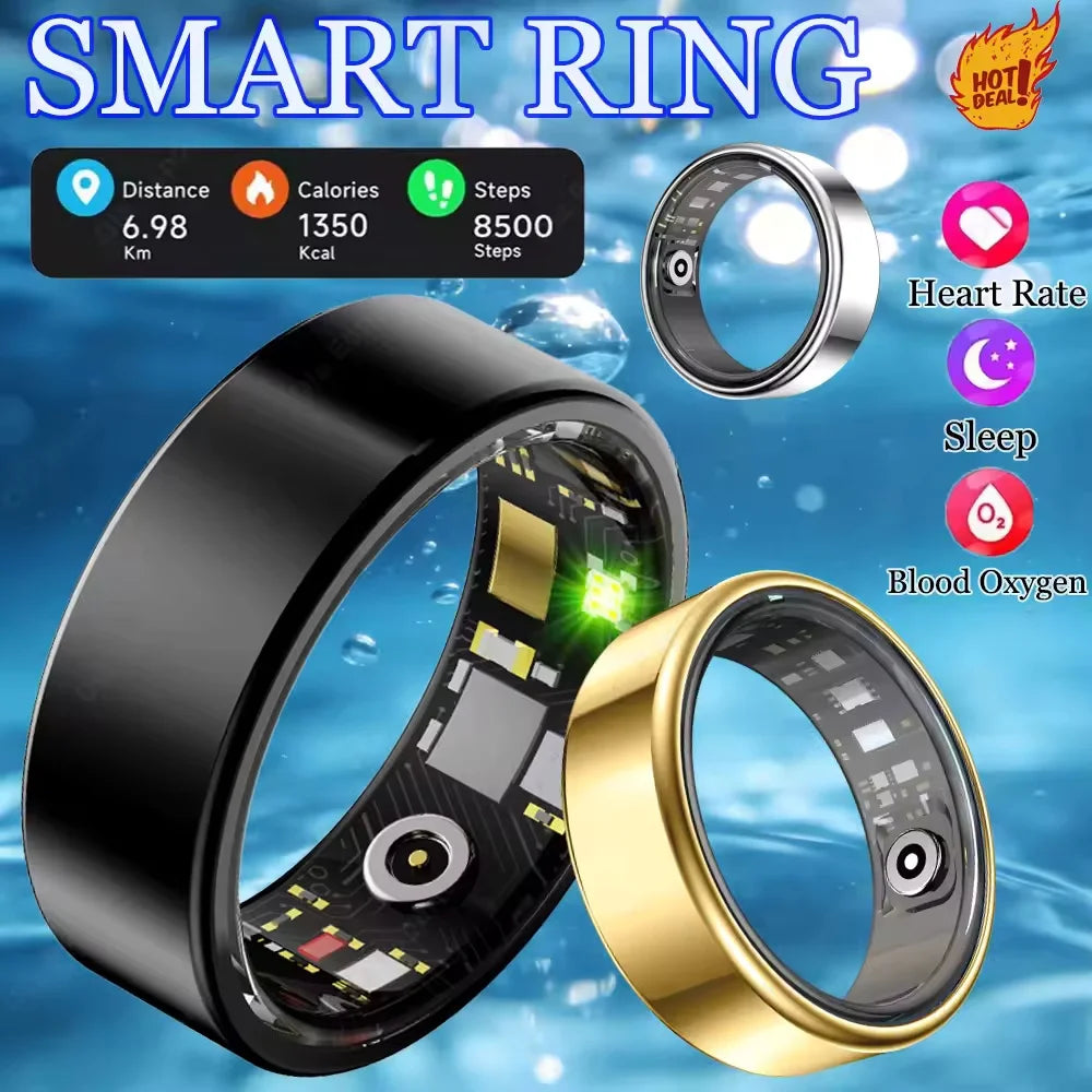 Smart Health Ring With Charging Case And Heart Rate Tracking