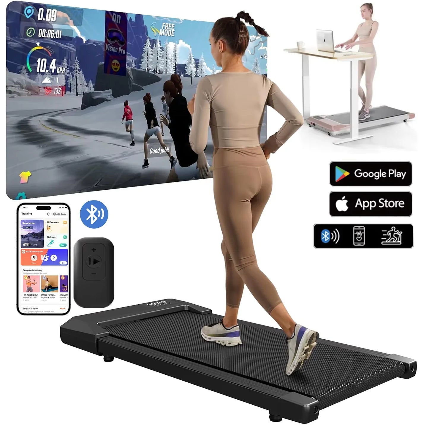 Superun 2.5HP Bluetooth Home Treadmill 2In1 Walking Running