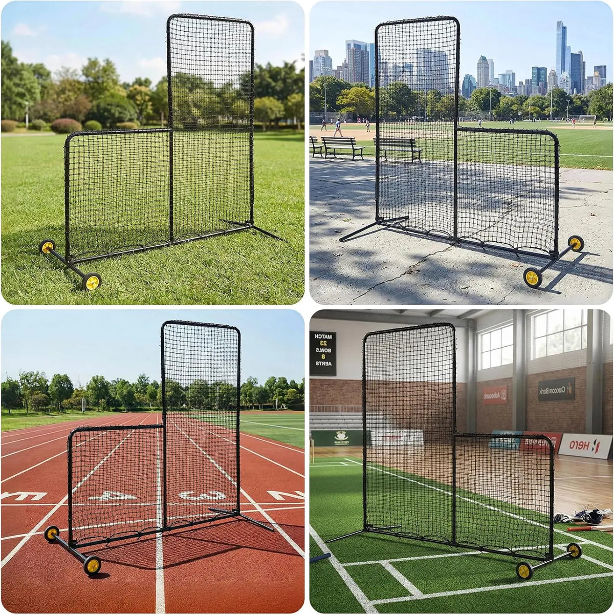 Tacleekii Baseball Pitching L Screen with Wheels for Batting Practice