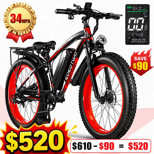 EOEOTWO 1500W Fat Tire Electric Bike All Terrain Ebike 34 MPH 48V