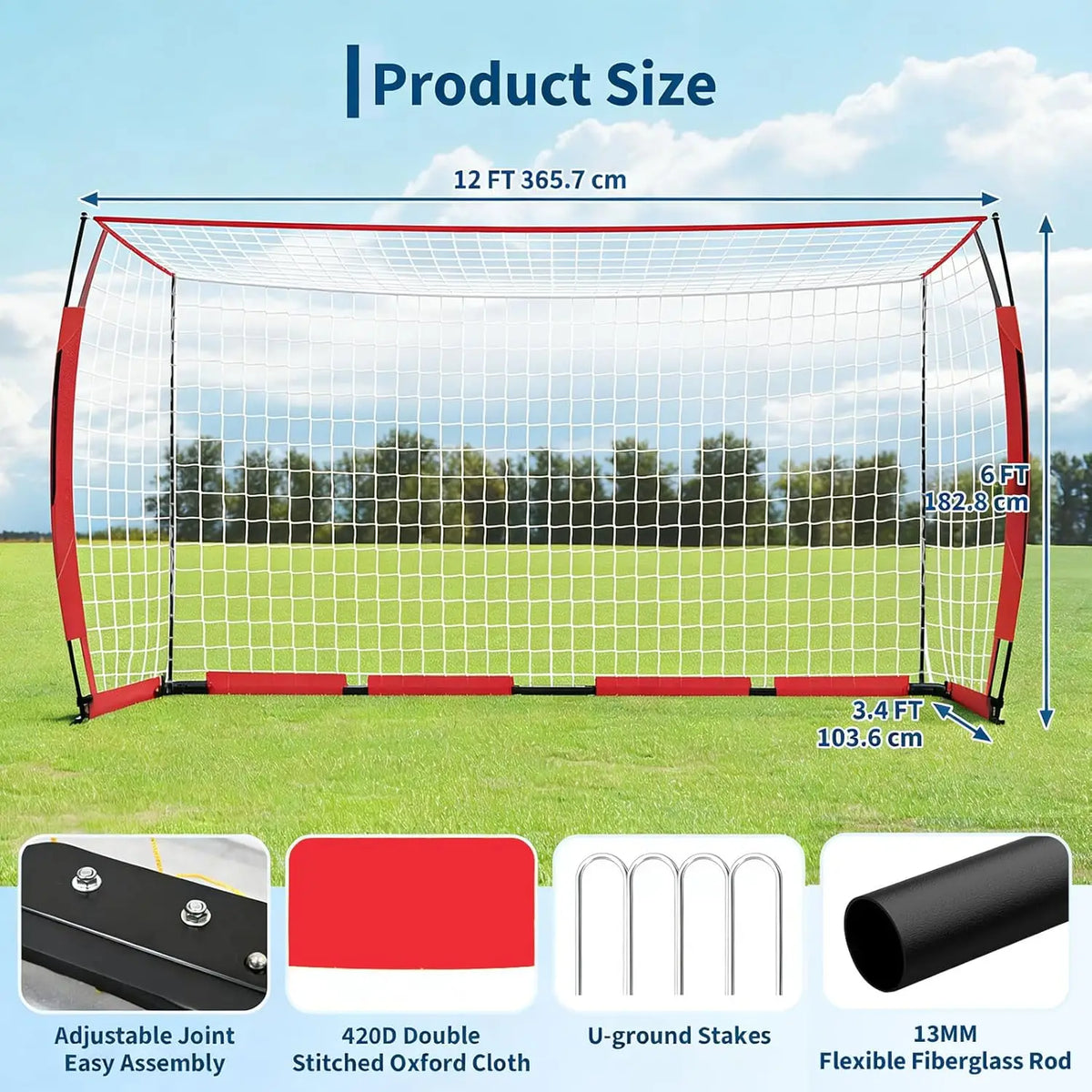 HiMISS Foldable Steel Soccer Goal With Fiberglass Support Poles