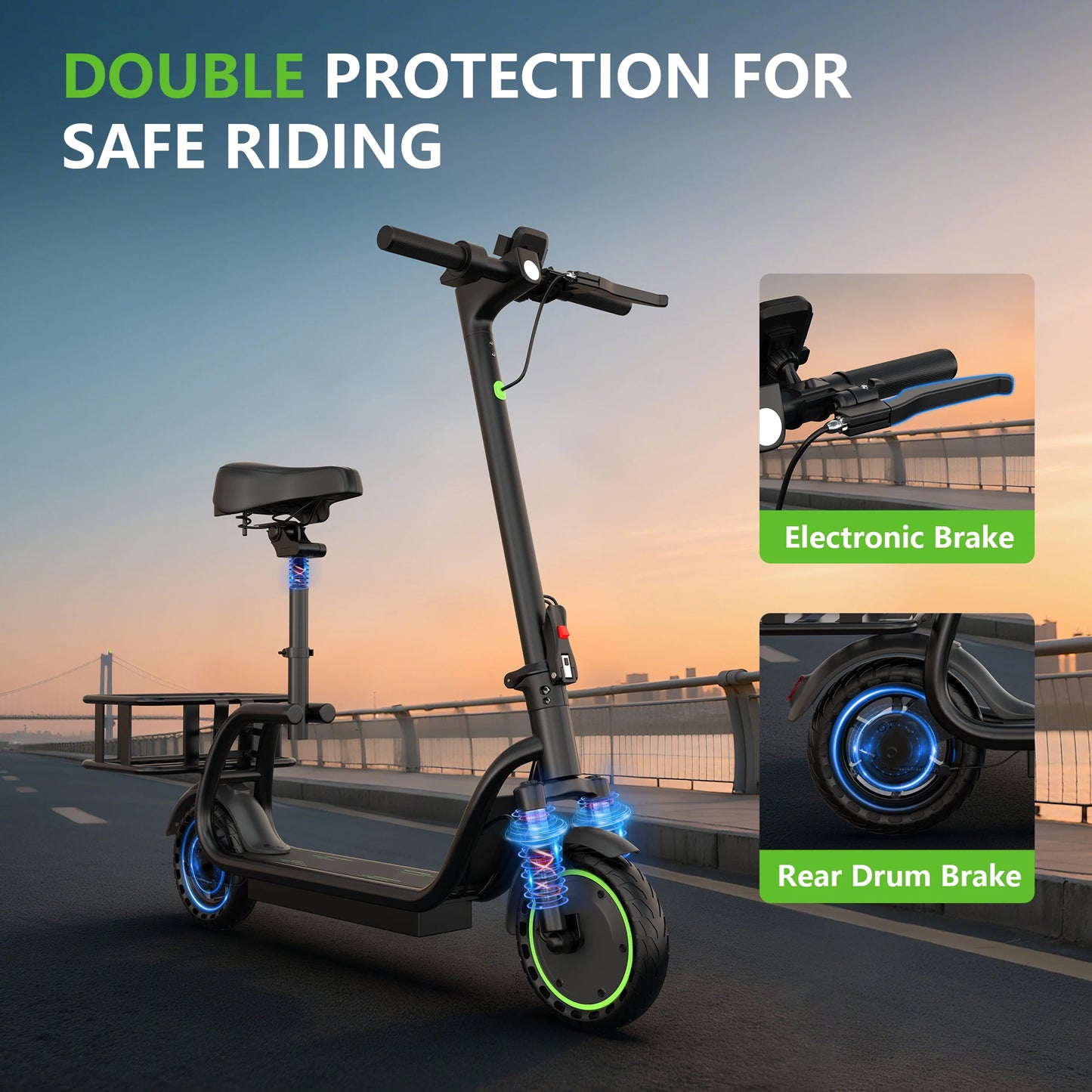 MAXSHOT Electric Scooter With Seat And Basket Foldable Design