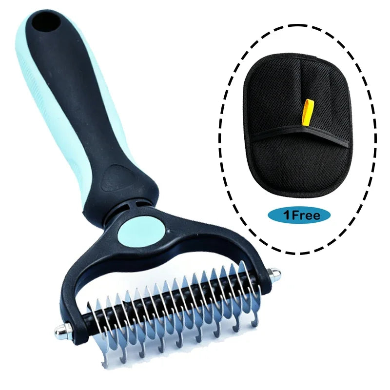Two-Sided Grooming Comb and Undercoat Rake for Cats and Dogs
