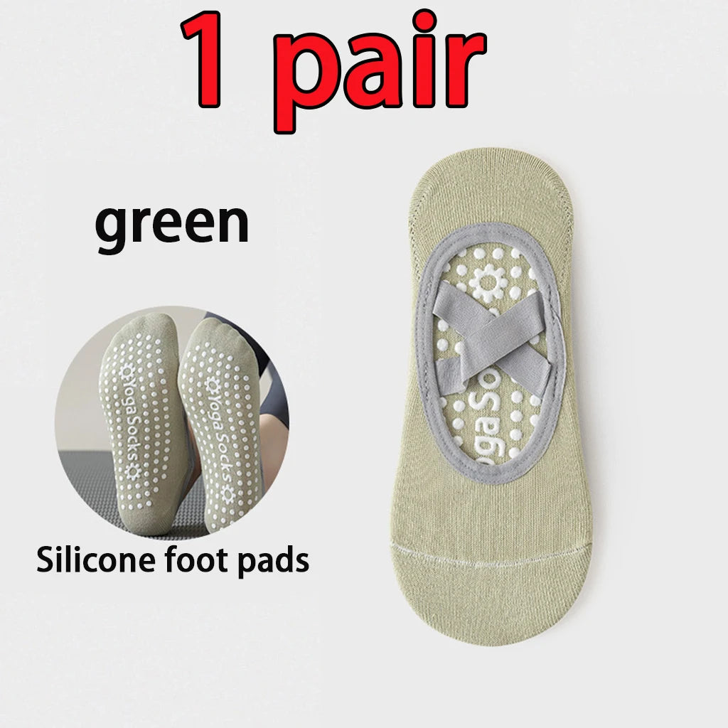 Women's Non Slip Yoga Socks With Cross Strap Grip Pilates Pair Set