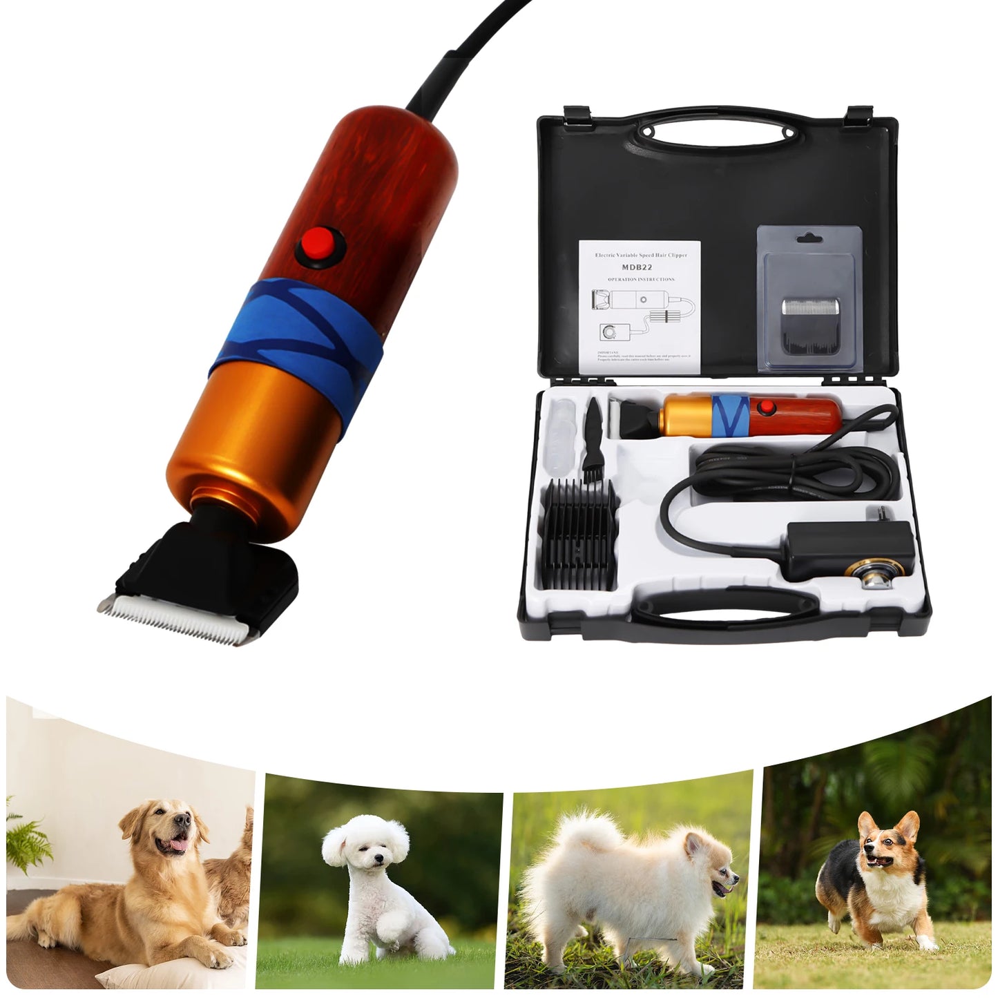 Pet Hair Clipper Low Noise Professional Electric Variable Speed