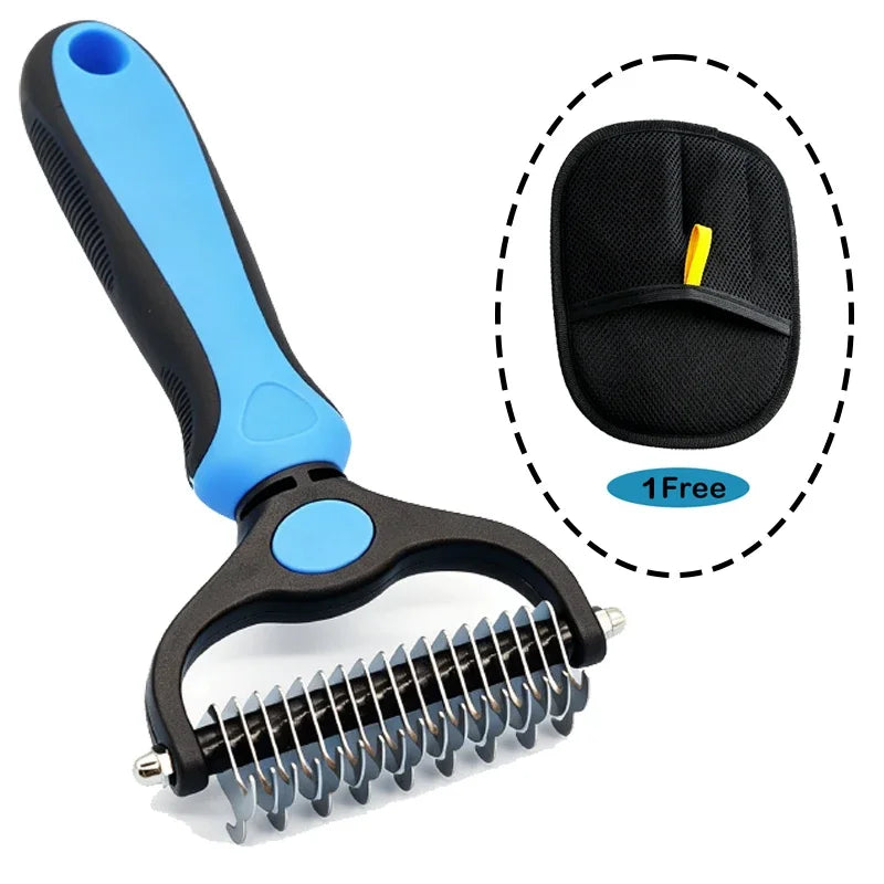 Two-Sided Grooming Comb and Undercoat Rake for Cats and Dogs