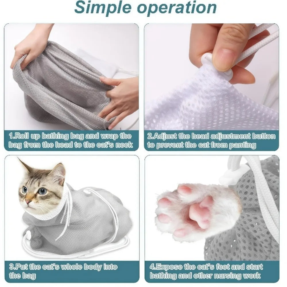 Adjustable Breathable Mesh Cat Grooming and Bathing Restraint Bag
