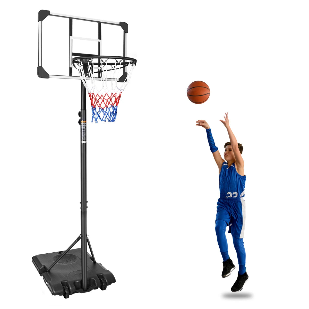 Portable Basketball Hoop System With Stable Wheeled Base For Indoor Outdoor Play