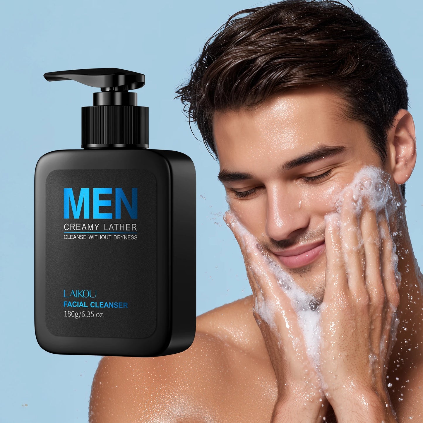 LAIKOU Men Skincare Set 4pc Lazy Cream Cleanser Toner Lotion Hydrating