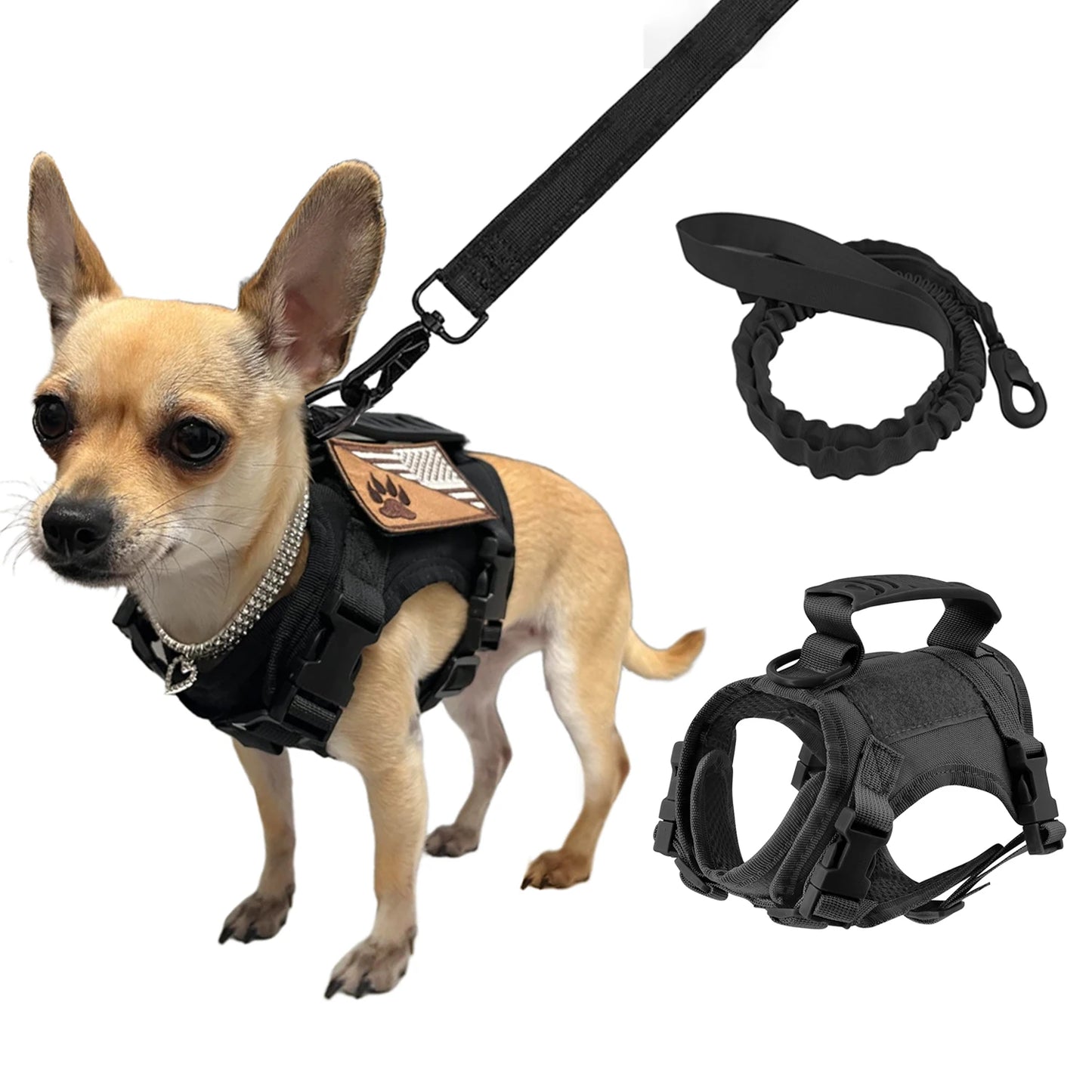PETRAVEL Tactical Puppy Harness Leash Set For Small Dogs Cats