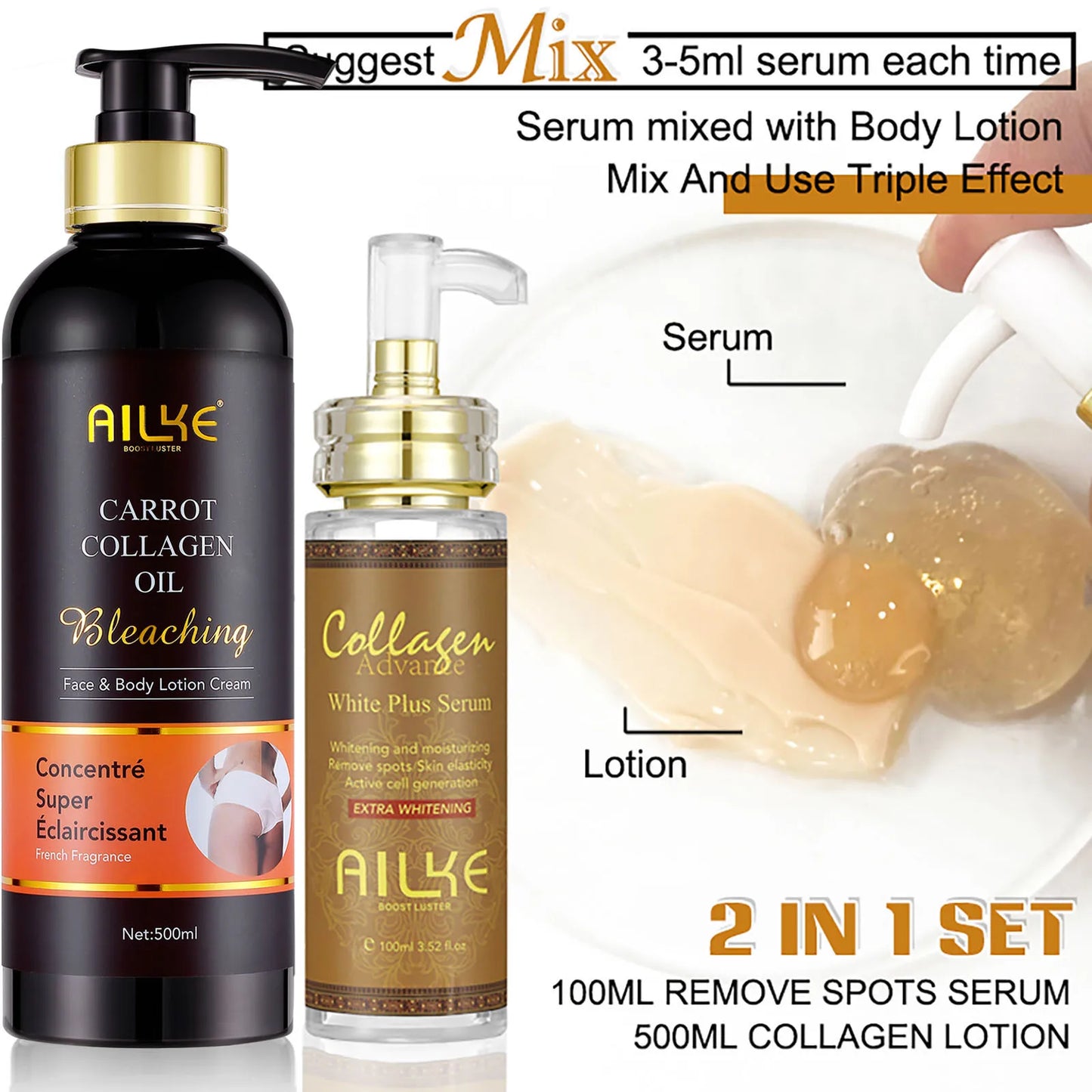 AILKE Collagen Skin Care Set For Women Whitening Freckle Removal Kit
