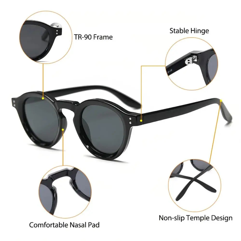 Caterside Retro Round Polarized Sunglasses UV400 TAC Lenses