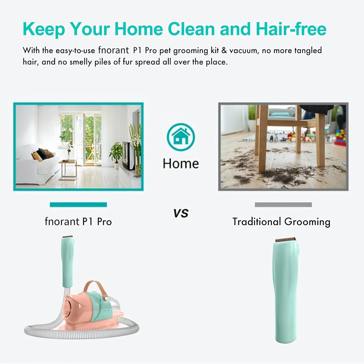Pet Grooming Vacuum Kit With Powerful Suction And Clippers