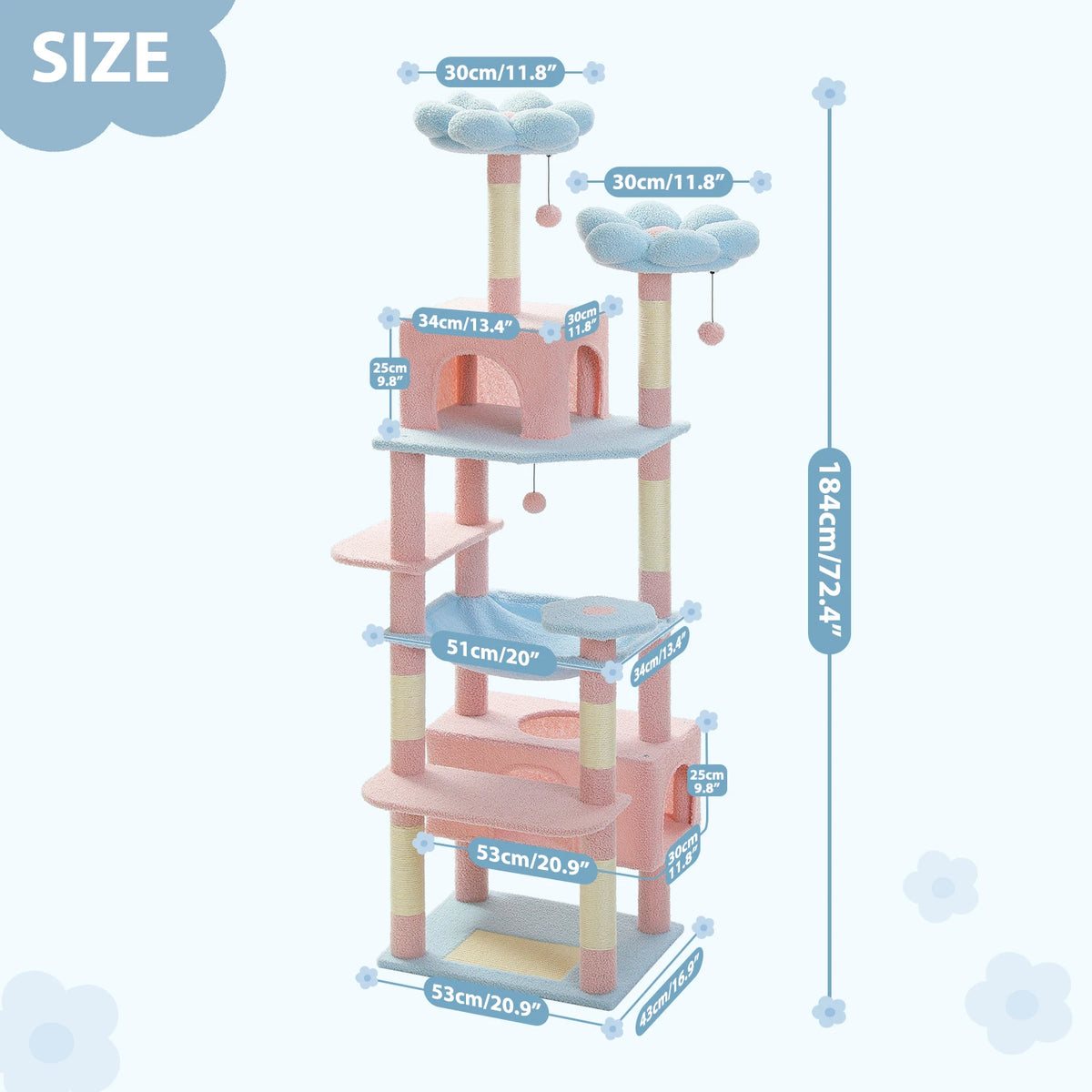 Petepla 184cm Luxury Cat Tree Tower With Hammock