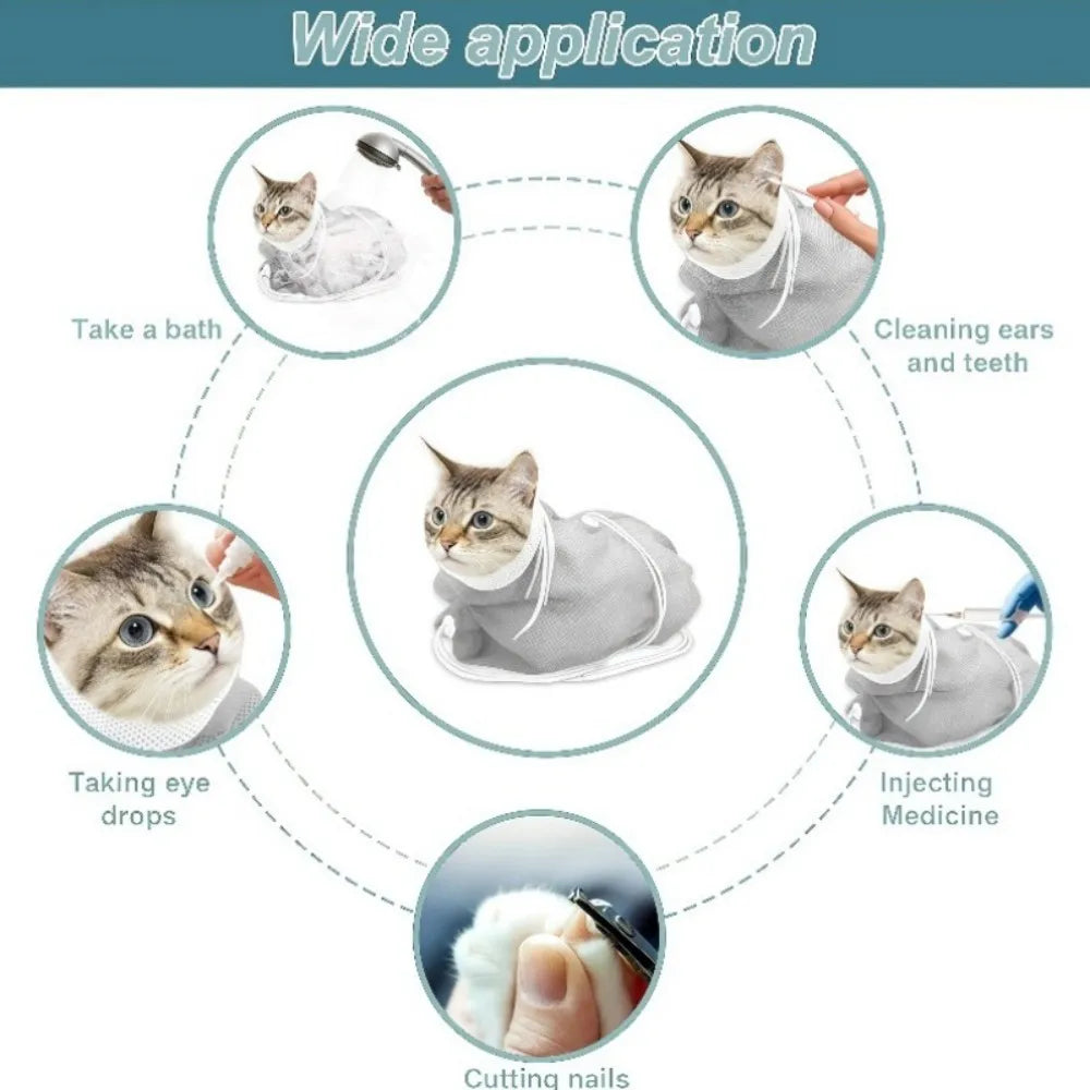 Adjustable Breathable Mesh Cat Grooming and Bathing Restraint Bag