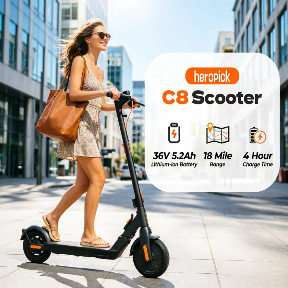 HeroPick C8 Electric Scooter 350W Foldable 19mph 16 Mile Range