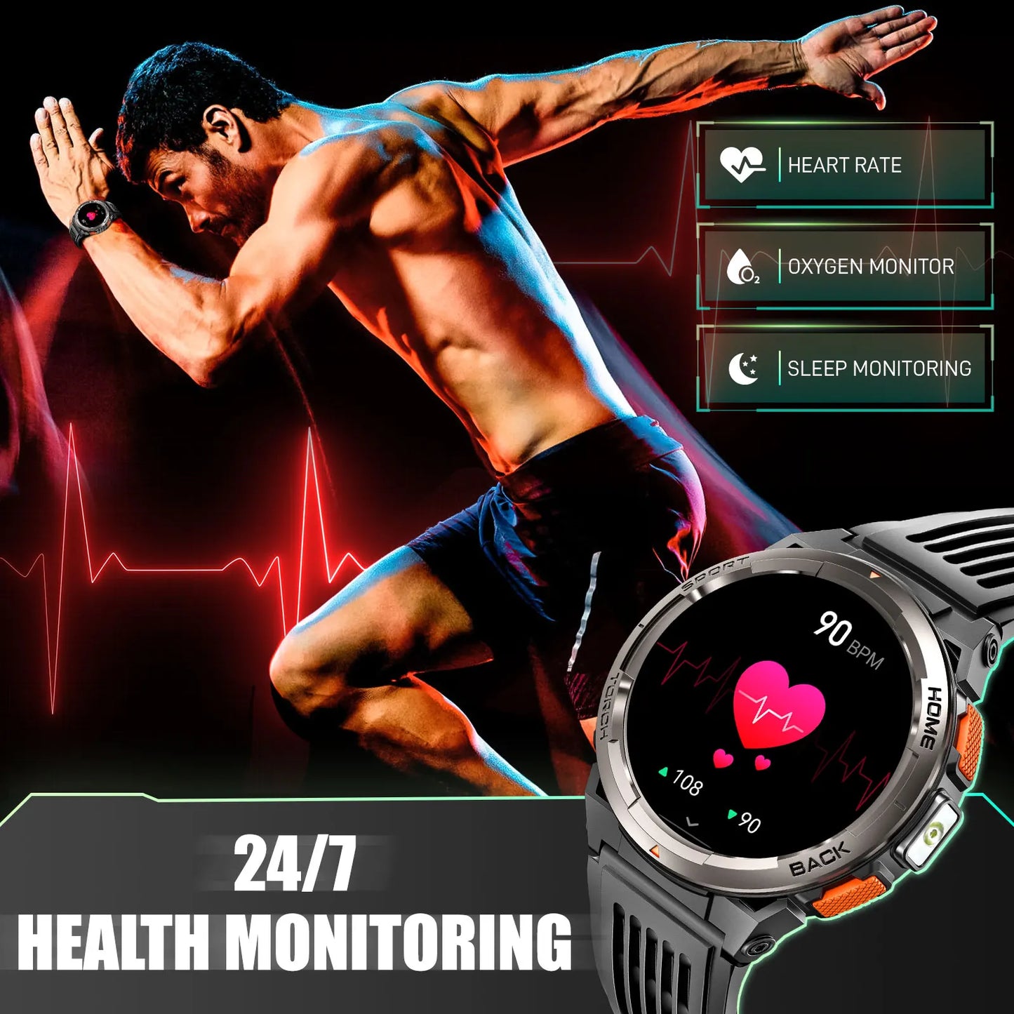 EIGIIS KE5 Smartwatch With Compass 3ATM Barometer LED Flashlight Waterproof