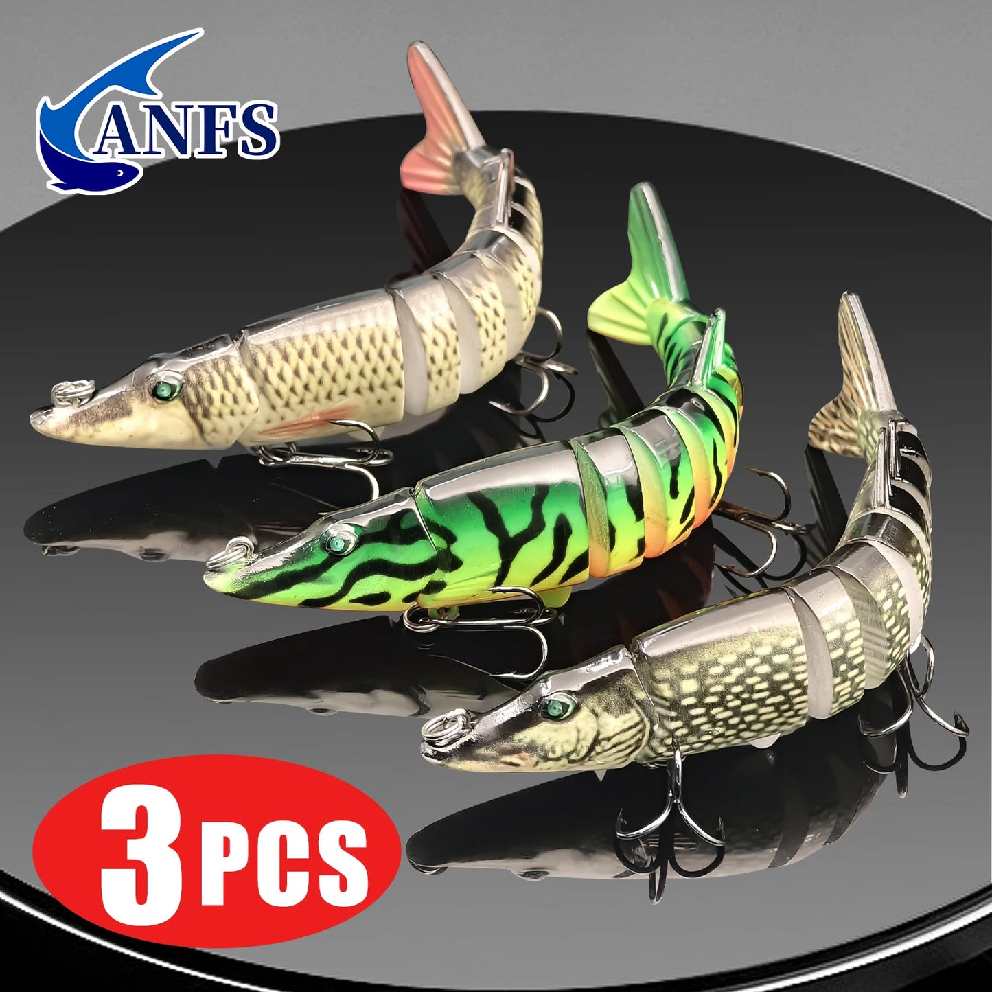 ANFS 3-Piece Multi Jointed Swimbait Lure Kit For Freshwater