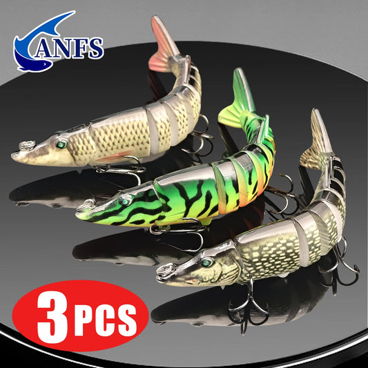 ANFS 3-Piece Multi Jointed Swimbait Lure Kit For Freshwater