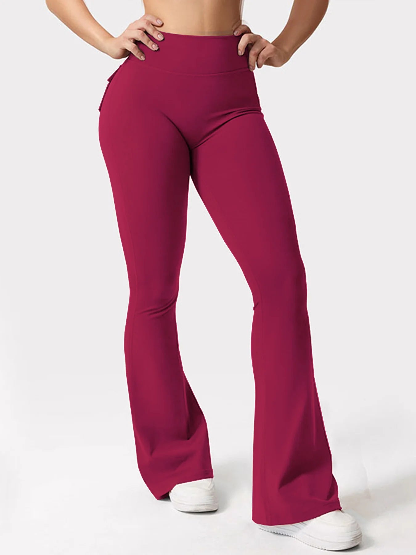 Women's Yoga Flare Trousers High Waisted Wide Leg Leggings With Pockets